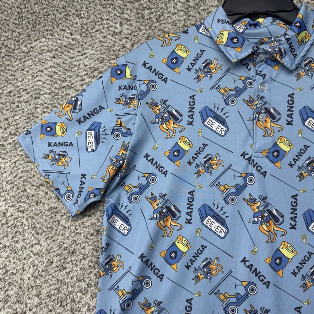 Proud 90 Polo Shirt Men Small Kanga Golf Carts Beer Aop Performance Golf Stretch View 4